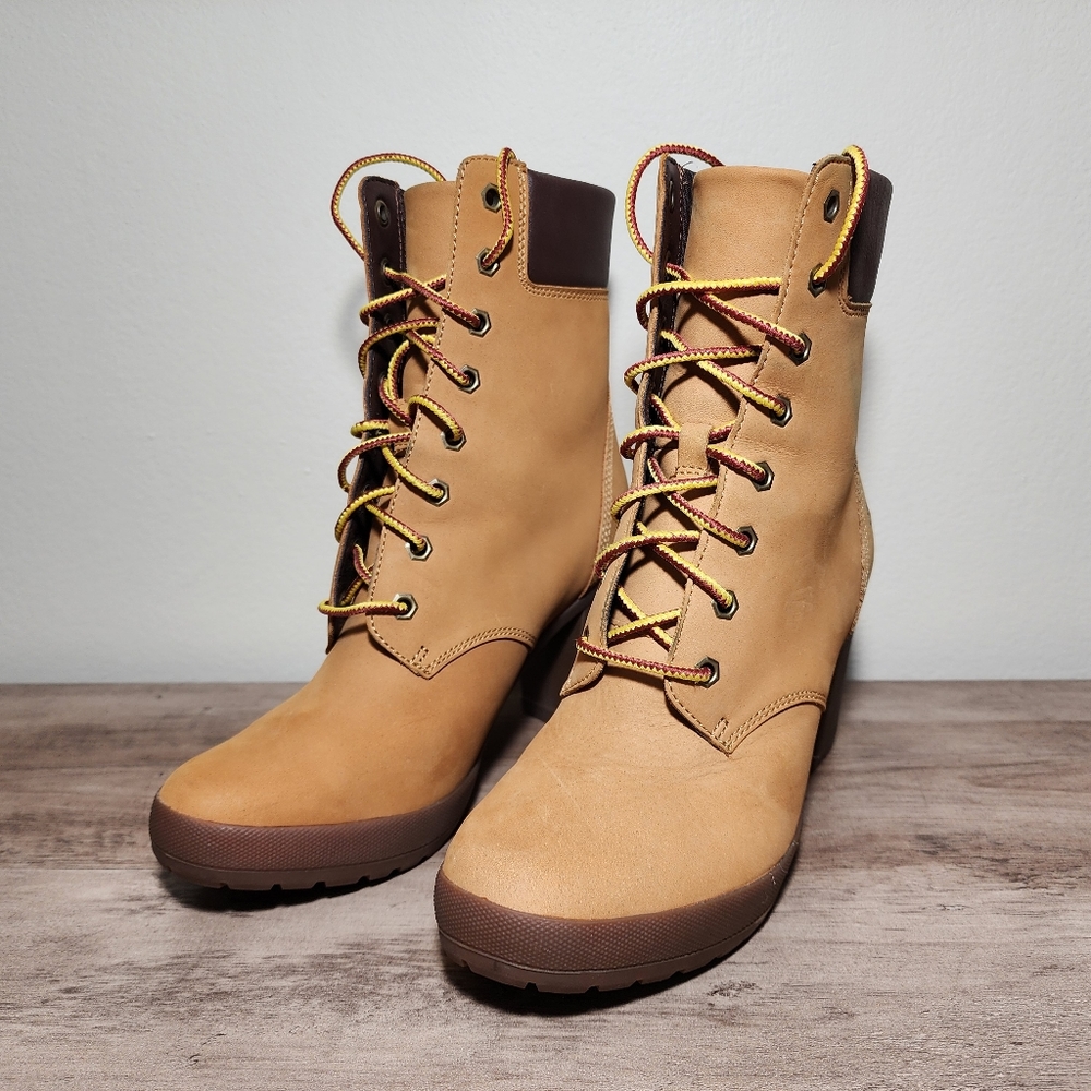 Timberland Camdale Ankle Boots Wheat Tan Chunky Wedge Heel A1SEE Women's Size 8 - Picture 2 of 10